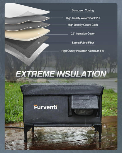 Outdoor Heated Cat House in Winter,Extremely Insulated & Weatherproof,Elevated Feral Cat Shelter with Waterproof Eaves & Escape Door for Outside Stray Barn Cat (Dark Grey,L)