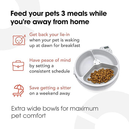 Cat Mate C300 Automatic 3 Meal Pet Feeder with Digital Timer (366) - for Cats or Small Dogs, for Wet and Dry Pet Food, Meals up to 0.73 lb Each, White