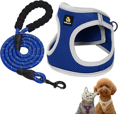 BELLA & PAL Step in Vest Harness for Small and Medium Dogs, No Pull Small Dog Harness with Leash Set, Comfortable Air Mesh Dog Vest Harness with Reflective Strip (Sapphire(Round Rope), M)