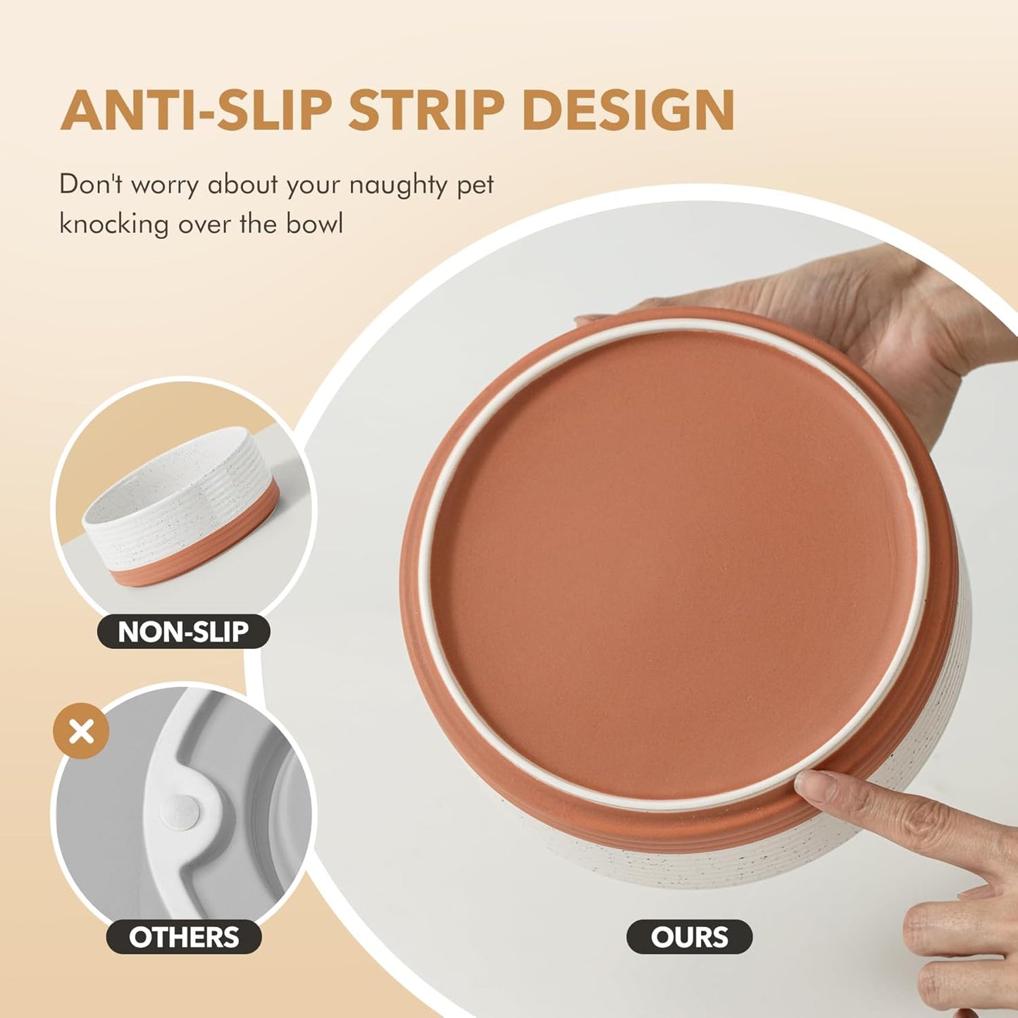 Ceramic 8.2inch Dog Bowl for Large Breed Dogs, Anti-Slip and Weighted Pet Food and Water Dishes(Single Bowl, Vanilla White)