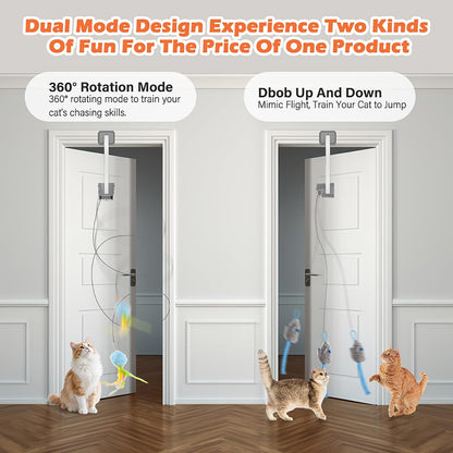 Rechargeable Electric Cat Teaser with Remote – Interactive Door Clip Toy for Cats, 2 Motion Modes (360° Spin & Irregular Jumping), Smart Auto Cat Toy for Exercise & Fun (Gray)