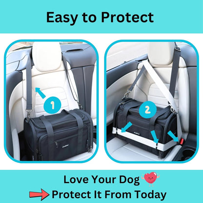 Crash-Tested Dog Carrier & Small Dog Car Seat (Test with FMVSS 213b - 5 Star Safety Rated by CPS) | Cat Carrier Soft - Expandable, Zipper Locks, Fan Pocket | Best for Safe Travel - For Pet Up to 13lbs