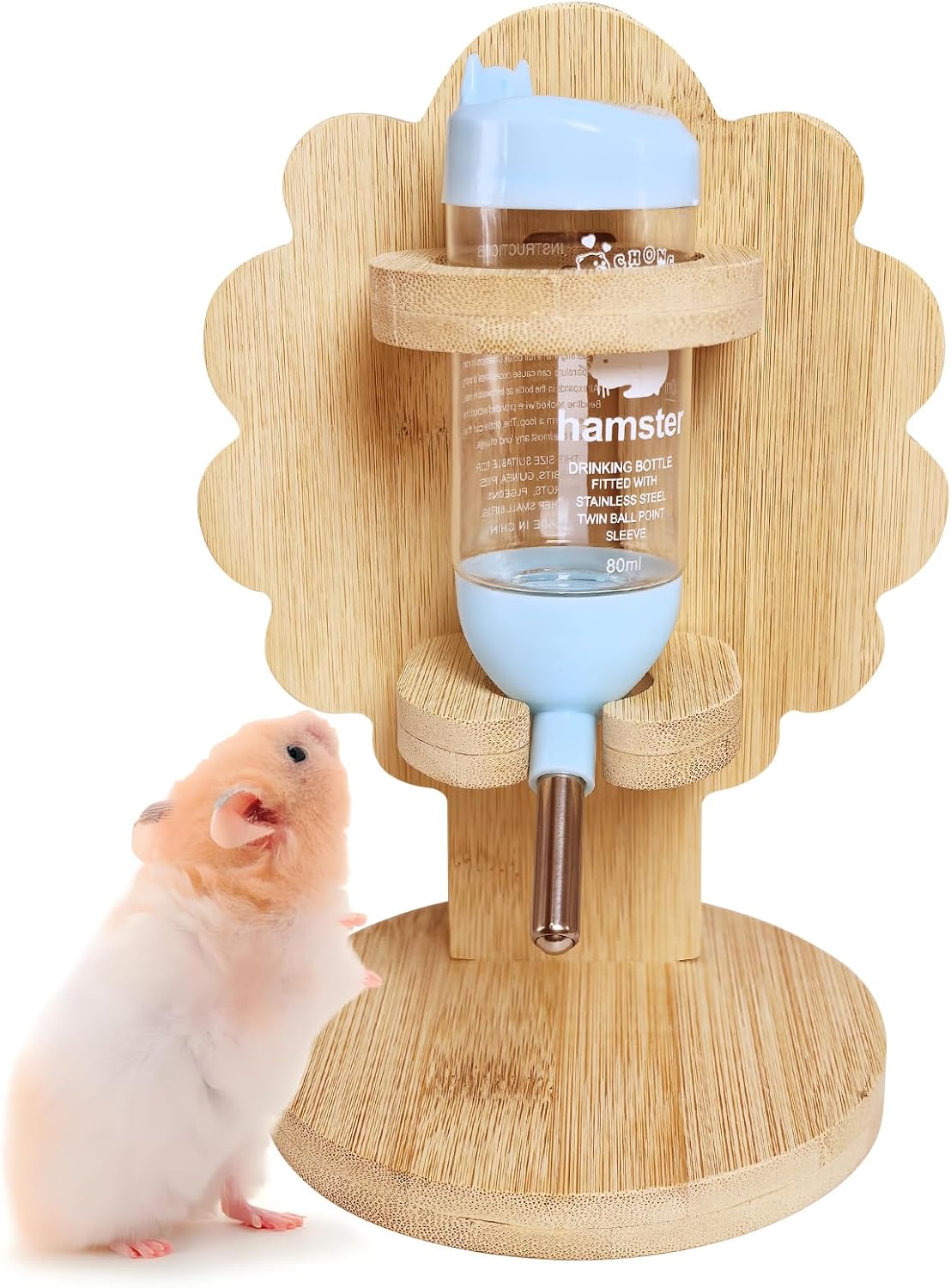 Hamiledyi Small Animal Water Bottle with Adjustable Stand & Hanging Hook - Leak-Proof Rodent Water Dispenser for Hamsters, Guinea Pigs, Gerbils(Style B)
