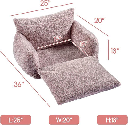 Hollypet Cat Bed Fluffy Plush Mutifuctional Double-Layer Soft Pet Couch Orthopedic Sofa Nest Beds for Small Cats and Dogs, Pink Leopard (25x20x13 inch)