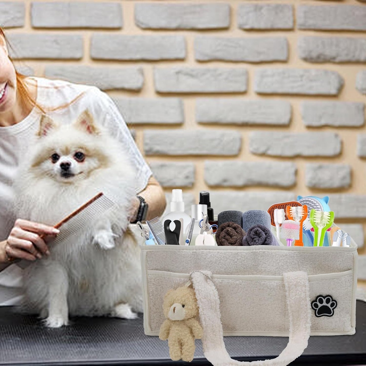 Pet Grooming Tote Bag,Large Capacity Dog Grooming Bag with Sturdy Handles,Multiple Compartments Dogs Travel for Supplies,Portable Pet Tote Organizer for Dogs,Cat Trimmer,Clipper,Combo,Brush