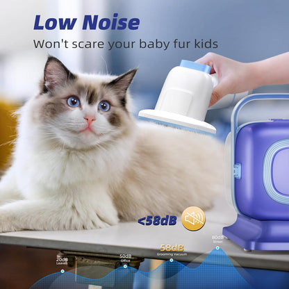 Dog Grooming Kit with Vacuum, All-in-One Pet Grooming Vacuum for Dogs and Cats, Low Noise Pet Hair Clipper & Shedding Brush, Dog Hair Remover, Cat Pet Groomer Set with Cleaning Brushes, Blue