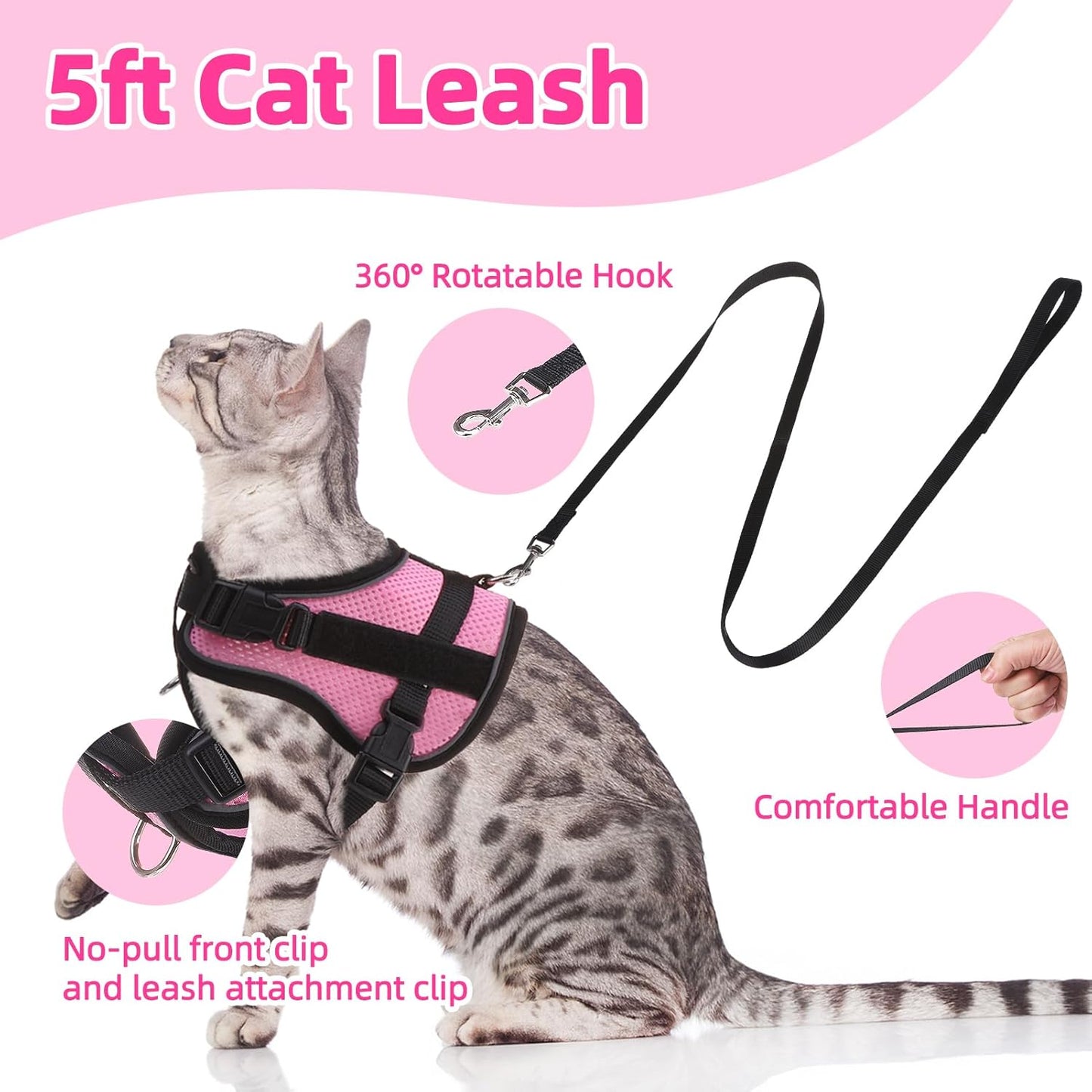 PUPTECK Cat Harness and Leash Set Escape Proof, Adjustable Reflective Kitten Jacket Easy Control, Pet Vest Harness for Cats Small Dogs Puppies Walking and Travel