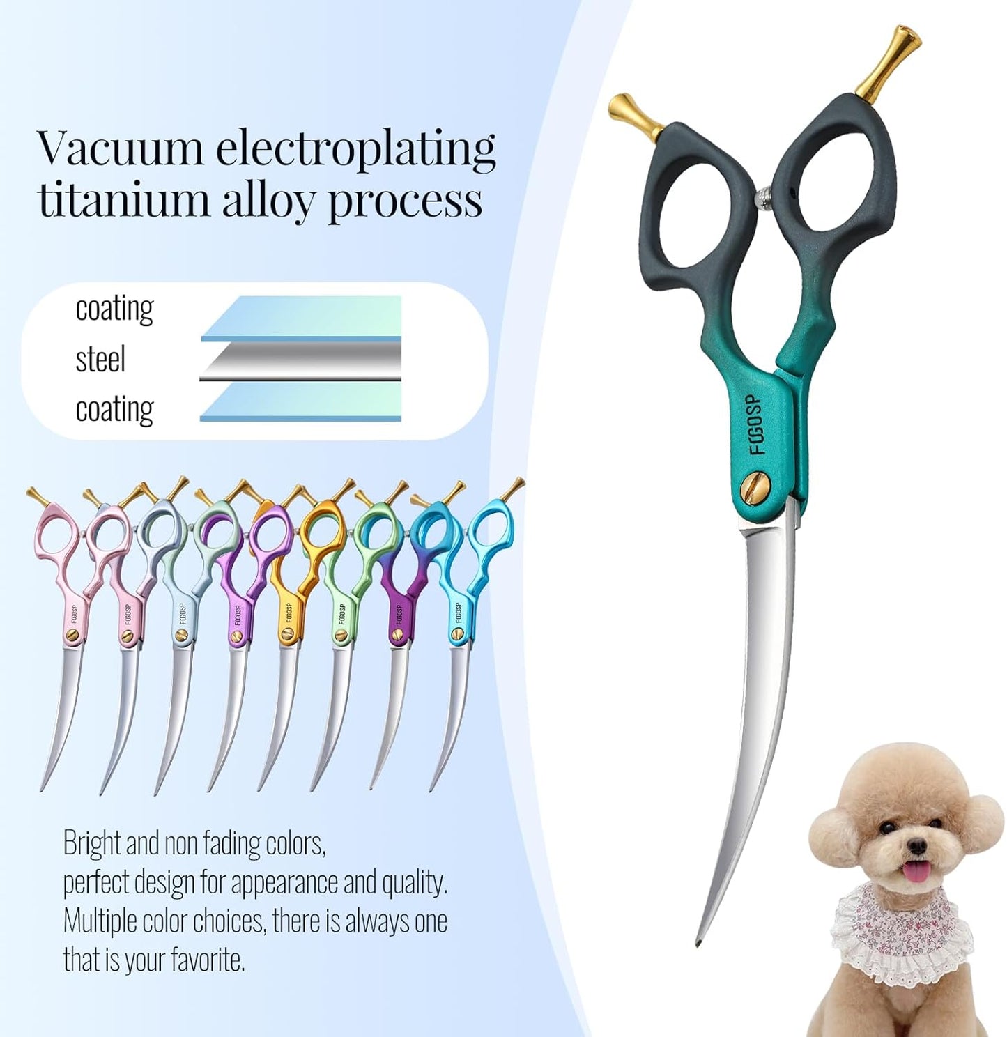 Professional Curved Dog Grooming Scissors with Sharper Self Grinding lightweight and finely trimmed split structure 6.5'' Japan VG10 63HRC for small dogs cat pet(Green&Black)