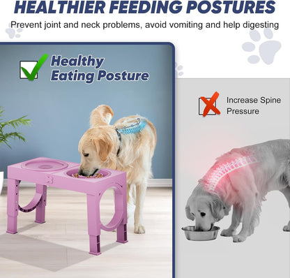 XIAZ Slow Feeder Dog Bowl Elevated Food and Water Bowl Stand for Large Medium Sized Dog, 4 Heights Adjustable, Non-Slip, Durable, Prevents Bloating & Improves Digestion for Dogs