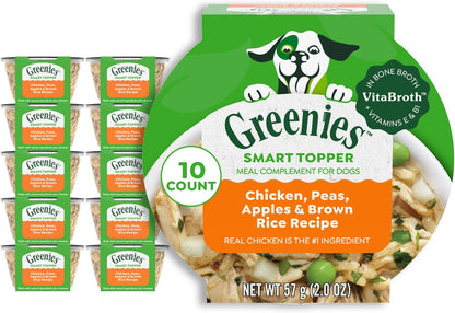 Greenies Smart Topper High Protein Wet Mix-in for Dogs, Chicken, Peas, Apples & Brown Rice Recipe in Vitabroth Broth - Bone Broth + Vitamins E & B1, 10 Count