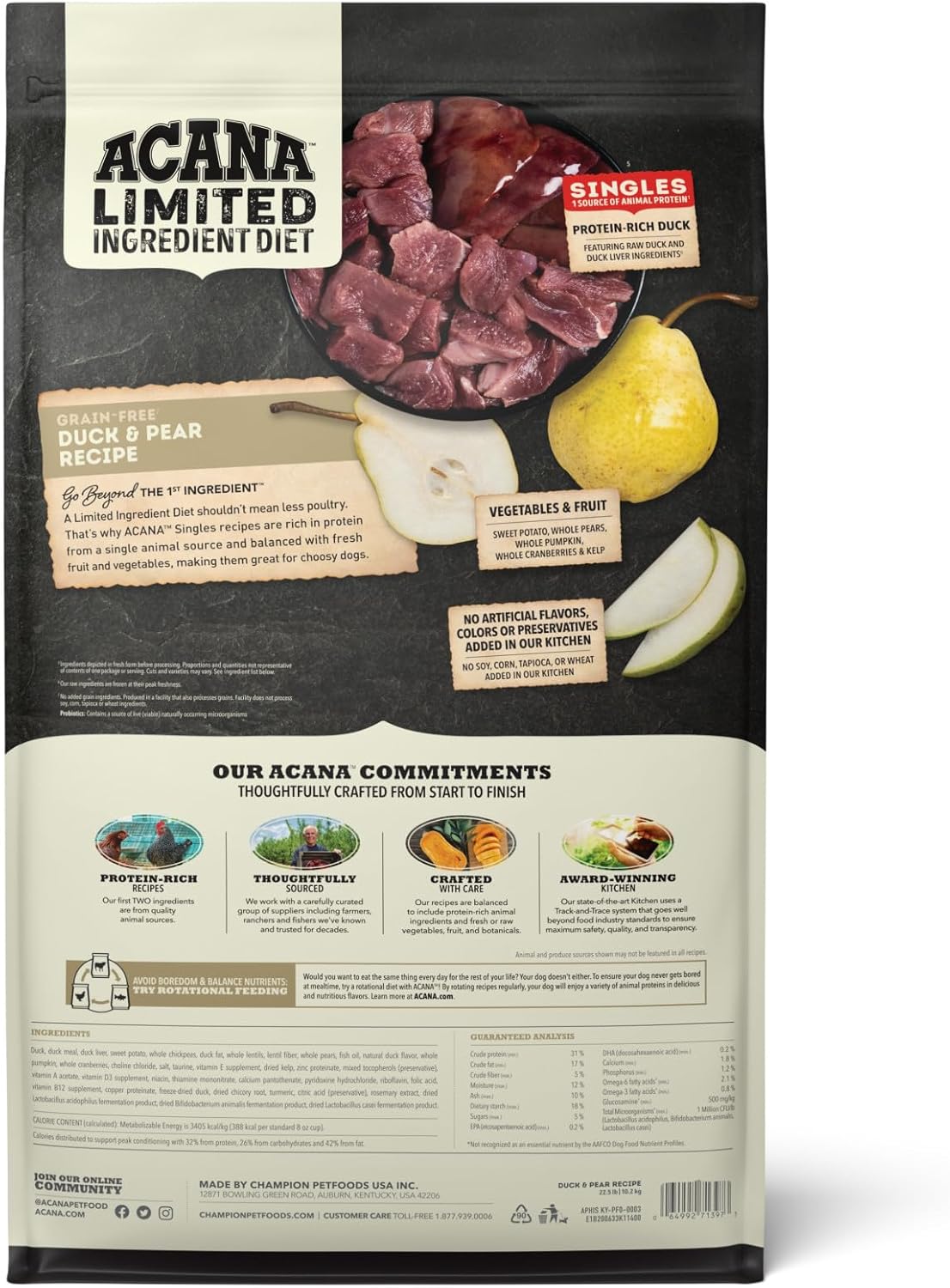 ACANA Singles Limited Ingredient Grain Free High Protein Dry Dog Food Duck & Pear Recipe 22.5lb Bag