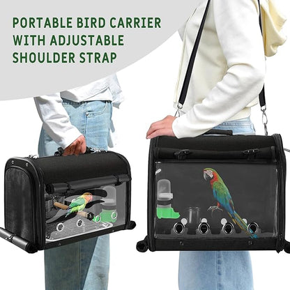 Sanmoncare Bird Carrier Bag Cockatiel Travel Cage with Stand, Lightweight Travel Carrier for Small Bird, Portable Parrot Travel Bag, Pet Transparent Travel Backpack