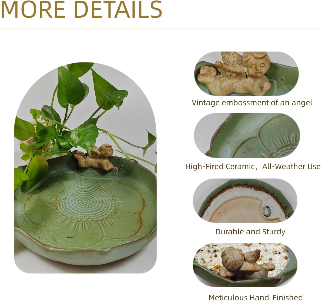 Ceramic Ground Bird Bath Bowl for Outside, BirdBath Bowl Only, Ground Bird Feeders and birdbath for Outdoors, Tabletop，Balcony and Garden