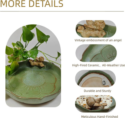 Ceramic Ground Bird Bath Bowl for Outside, BirdBath Bowl Only, Ground Bird Feeders and birdbath for Outdoors, Tabletop，Balcony and Garden