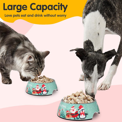 Christmas Xmas Pet Dog 2 in 1 Food Water Bowls - Non Slip Skid Proof Heavy Duty Pet Cats Dog Food Water Bowls for Feeding Medium Dogs -Green Christmas-M