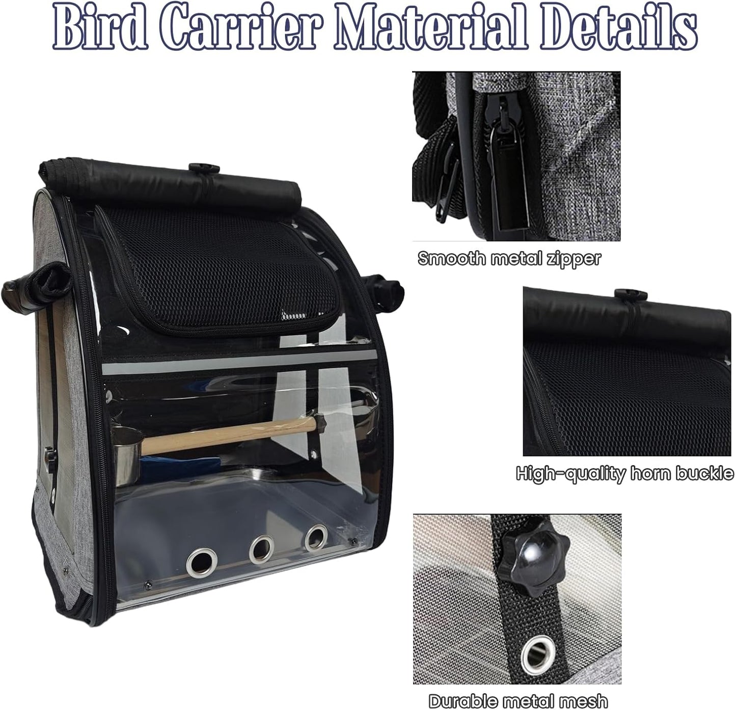 Portable Bird Carrier Backpack - Ideal Bird Travel Carrier for Parrot, Finch, Sparrow - Bird Backpack with Portable Cage