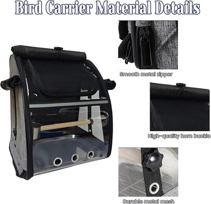 Portable Bird Carrier Backpack - Ideal Bird Travel Carrier for Parrot, Finch, Sparrow - Bird Backpack with Portable Cage