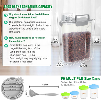 TBMax Cat Dog Food Storage Container 5 to 7 lbs with Pet Can Cover and Mixing Spoon, Airtight Pet Food Bird Seed Dispenser, Portable Travel Kibble Container for Travel Daily Use