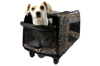 dbest products Pet Smart Cart, Medium, Leopard, Rolling Carrier with Wheels Soft Sided Collapsible Folding Travel Bag, Dog Cat Airline Approved Tote Luggage Backpack