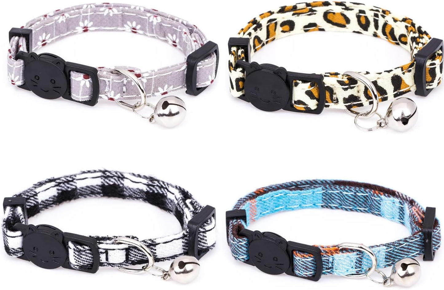 4 Pack Cotton Breakaway Cat Collar with Bell,Safety Adjustable Cat Collars Set,Ideal for Girl Cats Boy Cats