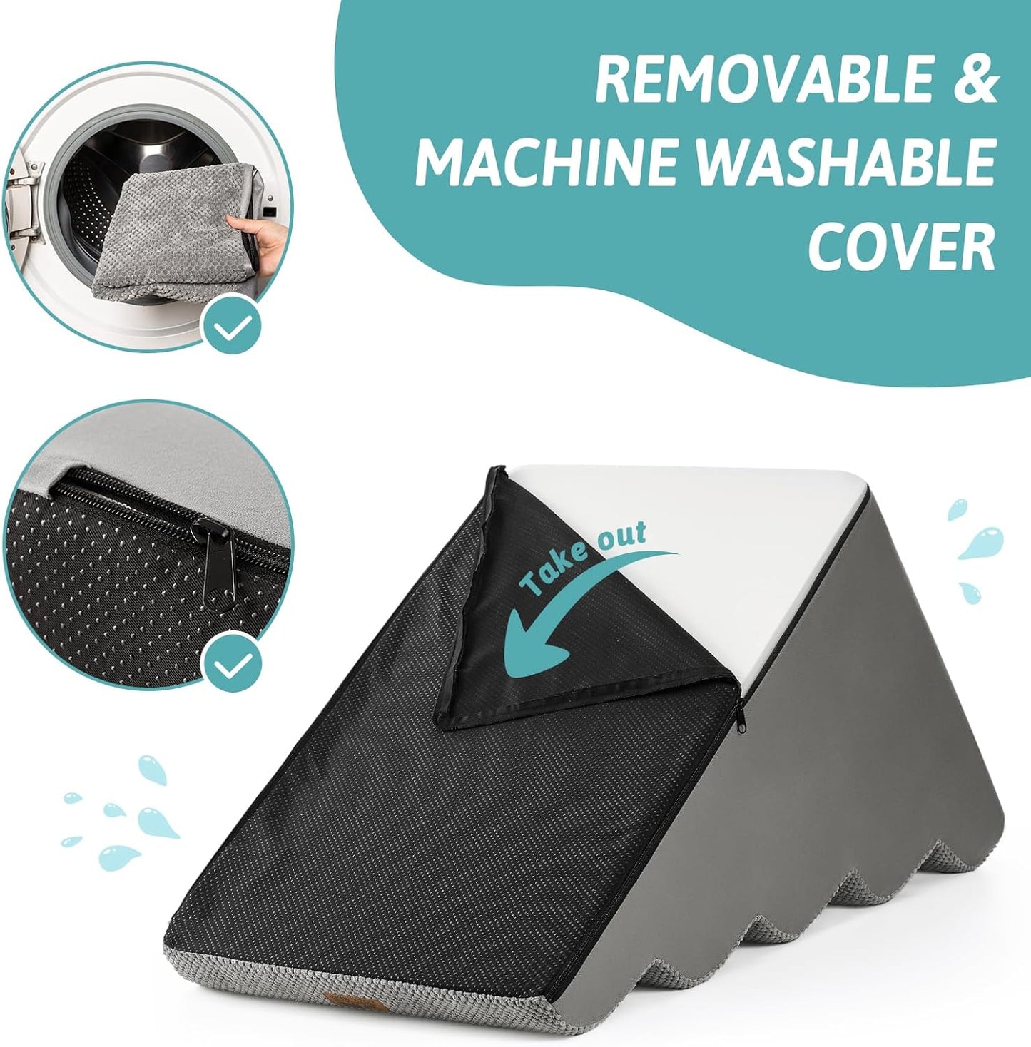 Dog Stairs for Small Dog 19.7" H, Pet Step for Puppy, Older Cat, Curved Ramp for High Bed or Car, Stairs with High Density Foam, Lightweight, Durable, 4 Step, 17.7x28x19.7 inch, Grey