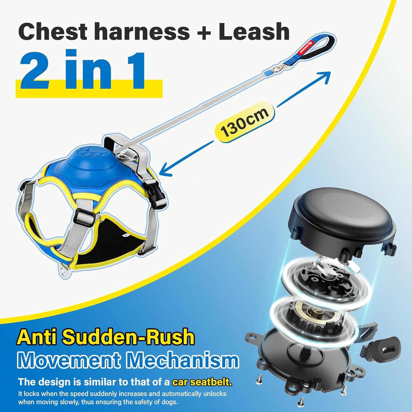 No Pull Dog Harness, 2 in 1 Retractable Harness with Auto-Lock, Reflective Breathable Mesh and Handle, Adjustable Leash Set for Small, Medium,Large Dogs,Cats (Color 2, XL)