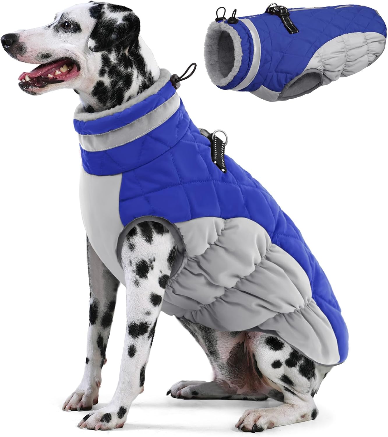 AOFITEE Dog Coat, Warm Dog Winter Coat for Large Dogs, Reflective Turtleneck Dogs Jacket with Harness Built in, Waterproof Windproof Pet Puffer Jacket Fleece Vest for Cold Weather, Blue XXXL