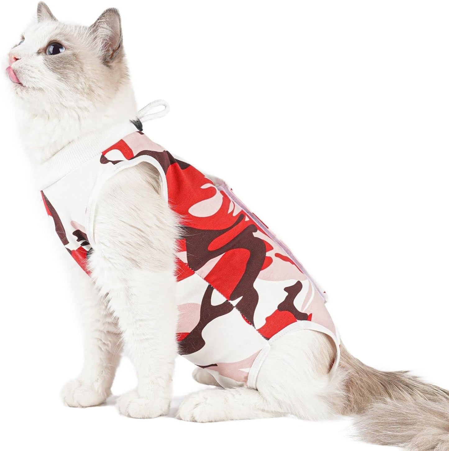 Cat Surgical Recovery Suit, Abdominal Wounds Cone E-Collar Alternative Anti-Licking Or Skin Diseases Pet Surgical Recovery Pajama Suit, Soft Fabric Onesies for Cats (S, Red)