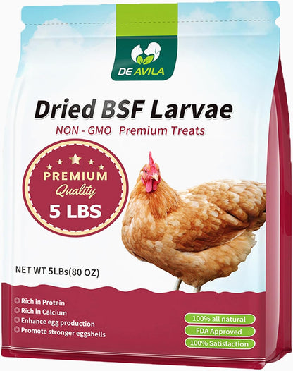 5LB Dried Black Soldier Fly Larvae for Chickens Bulk, Non GMO 86X High Calcium Grubs Than Meal Worms for Laying Hens,100% Natural BSF Larvae for Chicken Worms Wild Bird Treats, Protein Chickens Feed