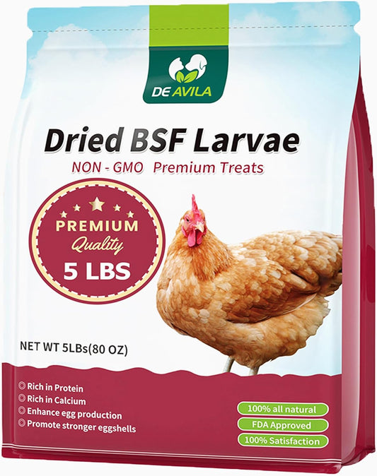 5LB Dried Black Soldier Fly Larvae for Chickens Bulk, Non GMO 86X High Calcium Grubs Than Meal Worms for Laying Hens,100% Natural BSF Larvae for Chicken Worms Wild Bird Treats, Protein Chickens Feed