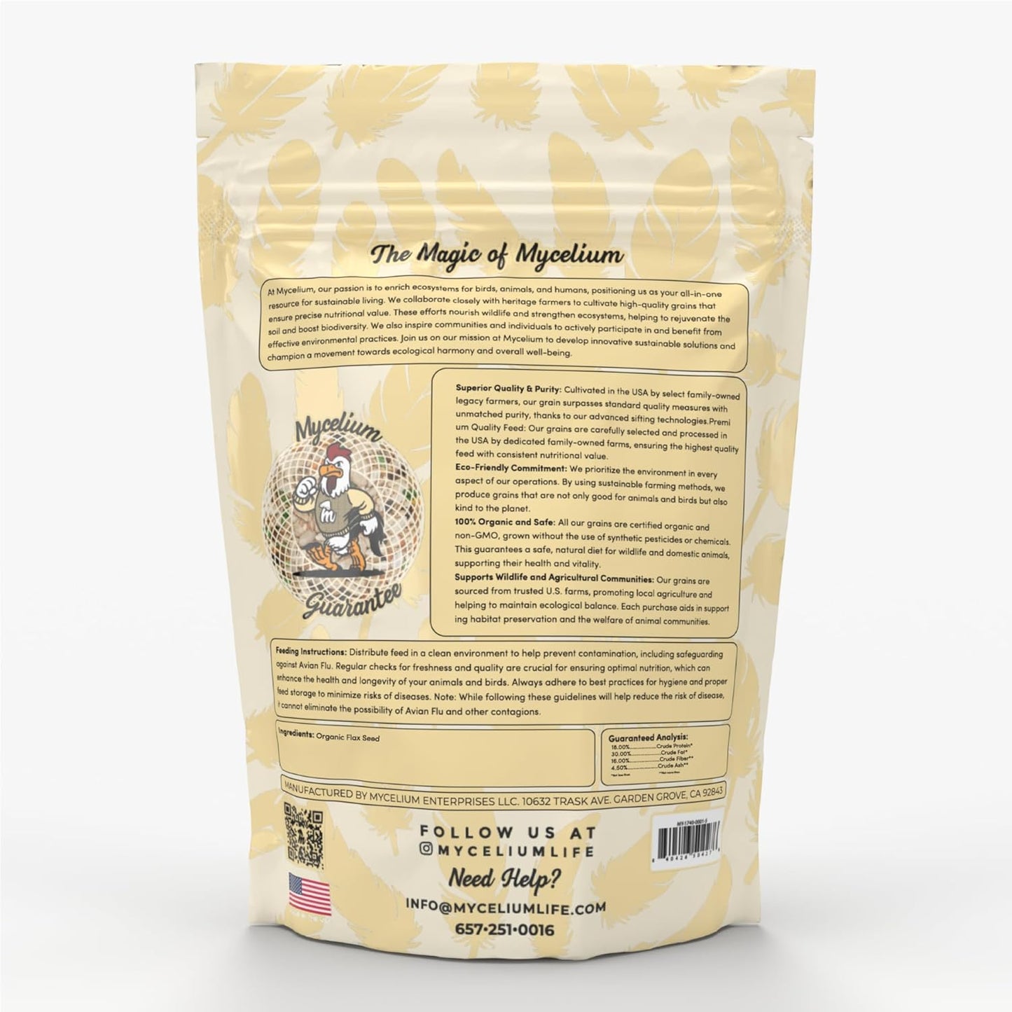 Mycelium Premium Flax Seed – Organic, Non-GMO, High Nutritional Value Bird Food for Cockatiels and Parrotlets, Sourced from Local USA Farms, Sustainable Farming, 5 lbs