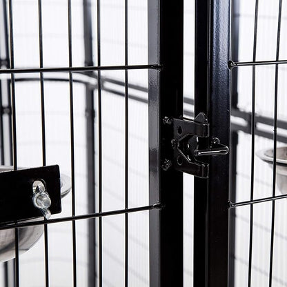 Large Black Walk in Bird Cage Parrot Macaw with Red Cover Top Parakeet Finch Budgie Lovebird Aviary Pet House Heavy Duty Big