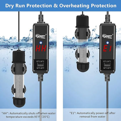 hygger Small Aquarium Betta Heater, Submersible Fish Tank Heater 10W/25W/50W/100W with LED Digital Display, Suitable for Marine Saltwater and Freshwater up to 5/10/16/26 Gallon