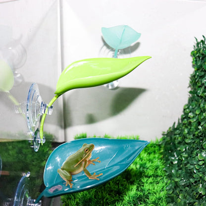 3 Pack Plastic Leaf Decorations with Suction Cups, Frog Habitat Platform, Reptile Decorations for Terrarium, Frog Tank Accessories, Terrarium Decor for Tree Frog, African Dwarf Frog, Frog and Toad