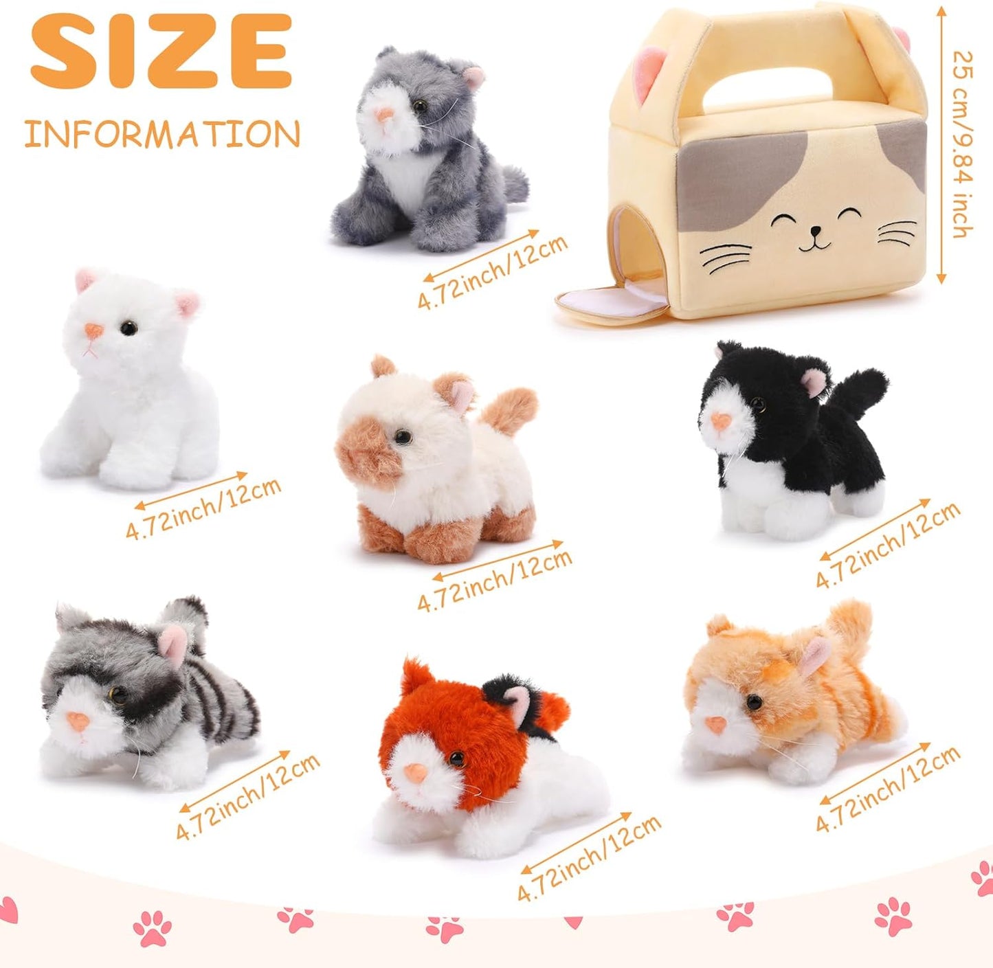 8 Pcs Cat Stuffed Animal Set Plush House with 7 Soft Stuffed Animal Plush Toy for Kids Christmas Birthday Halloween Pet Gift Party Favors Goodie Bags Stuffers