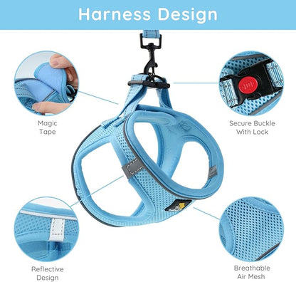 BELLA & PAL Step in Vest Harness for Small and Medium Dogs, No Pull Small Dog Harness with Leash Set, Comfortable Air Mesh Dog Vest Harness with Reflective Strip (Sky Blue, XXS)