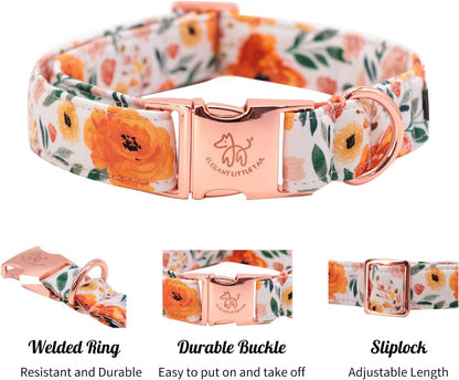 Elegant little tail Fall Dog Collar, Pet Collar Durable Orange Floral Dog Collars Male or Female Holiday Pet Gift Adjustable Dog Collar for Large Dogs