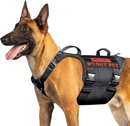 OneTigris Tactical Large Dog Harness, 5X Metal Buckled No Pull Service Dog Harness Vest with Hook & Loop Panels, Military Heavy Duty Dog Vest for Walking Hiking Training