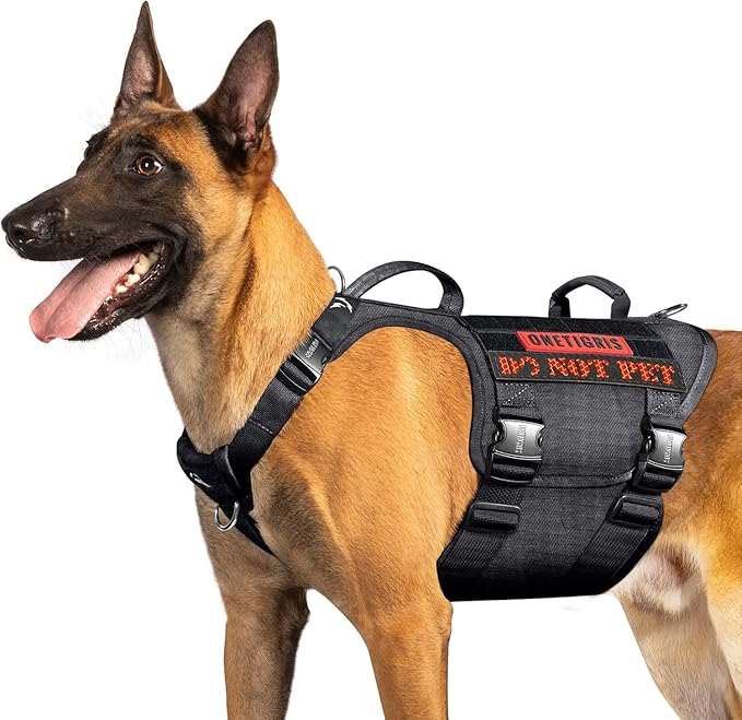 OneTigris Tactical Large Dog Harness, 5X Metal Buckled No Pull Service Dog Harness Vest with Hook & Loop Panels, Military Heavy Duty Dog Vest for Walking Hiking Training