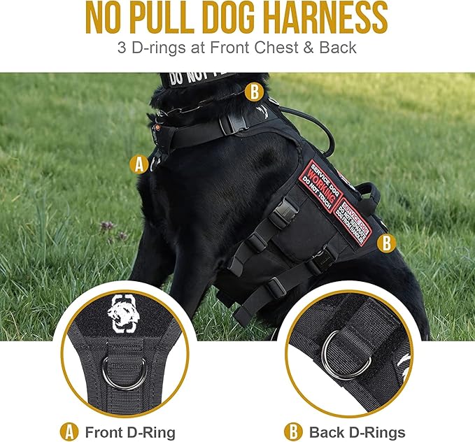 OneTigris Tactical Large Dog Harness, 5X Metal Buckled No Pull Service Dog Harness Vest with Hook & Loop Panels, Military Heavy Duty Dog Vest for Walking Hiking Training