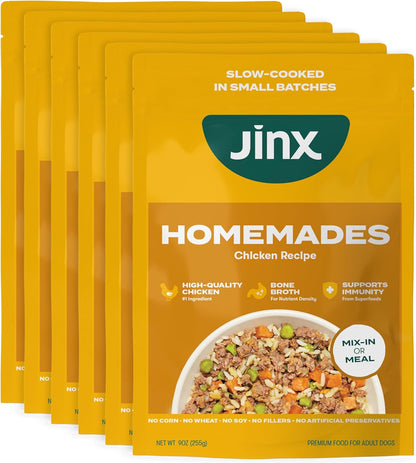 Jinx Chicken Dog Wet Food, Meal or Mix in Dog Toppers for Dry Food, Made with Real Chicken, Bone Broth & Brown Rice, No Fillers, Puppy, Adult, Senior, 9oz, 6 Pack