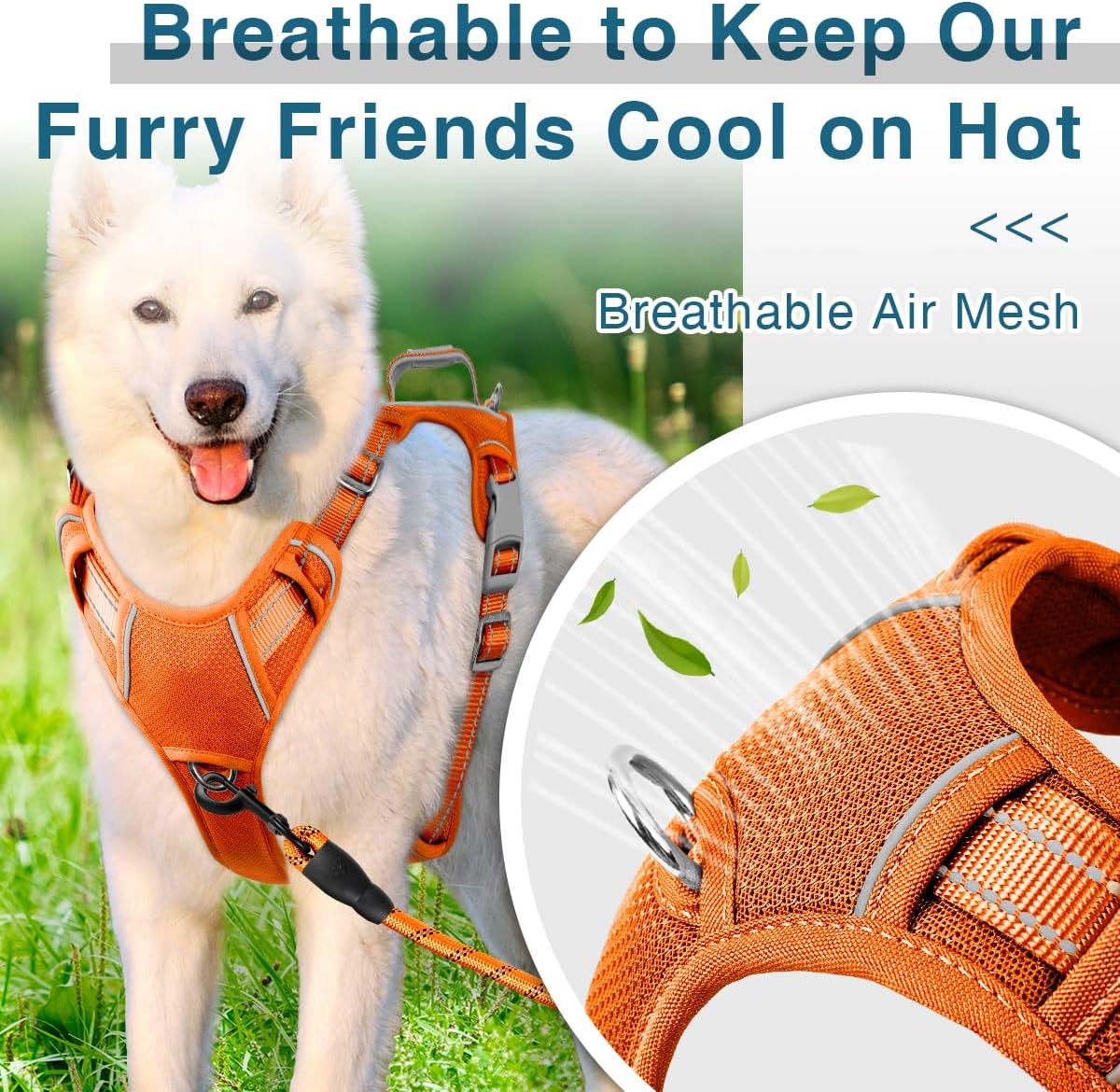 BARKBAY Dog Harness No Pull with ID Tag Pocket - Heavy Duty, Reflective, Easy Control for Large Dogs(Orange,L)