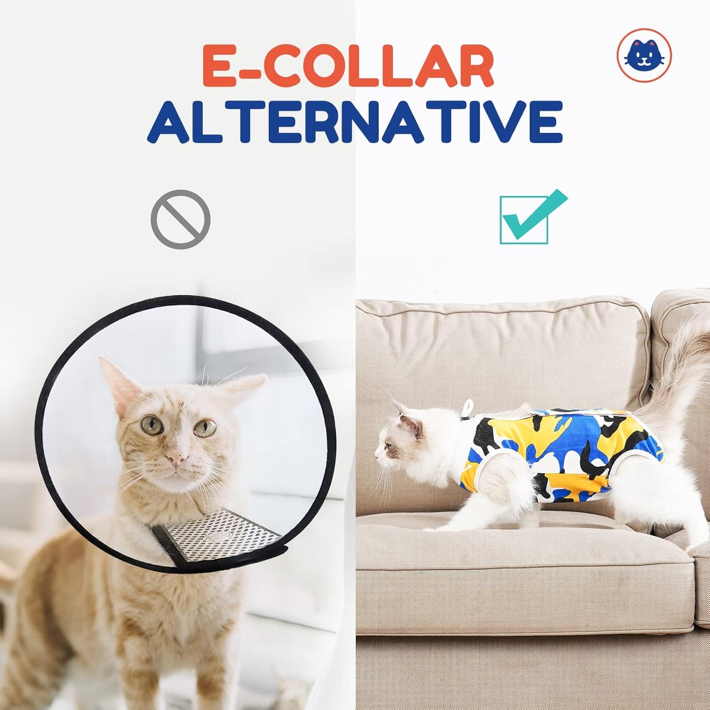 Cat Surgical Recovery Suit, Abdominal Wounds Cone E-Collar Alternative Anti-Licking Or Skin Diseases Pet Surgical Recovery Pajama Suit, Soft Fabric Onesies for Cats (S, Blue)