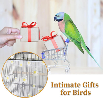 Daoeny Large Bird Cage Cover, Bird Cage Seed Catcher, Adjustable Soft Nylon Mesh Net with Daisy Pattern, Birdcage Cover Skirt Seed Guard for Parrot Parakeet Macaw Round Square Cages (White)