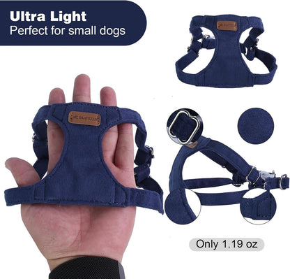Dog Harness and Leash Set, S No Pull Adjustable Puppy Harness with Multifunction Denim Blue Dog Leash and Collar, Soft No Choke Escape Proof Pet Harness Vest for Small Dogs and Cats (Denim Blue, S)…