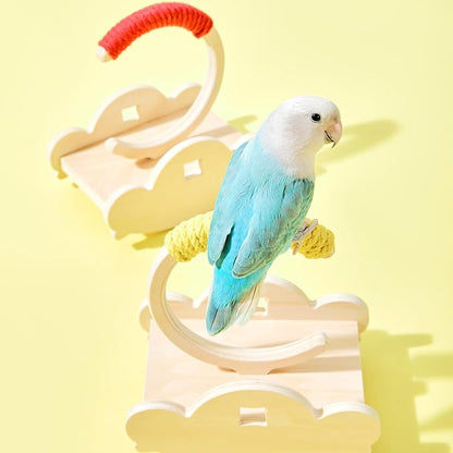 Wooden Bird Perch Stand with Cotton Rope - Enrichment Interactive Spinning Swing Perch for Cockatiels Conures Lovebirds Parrotlets Budgies - Red