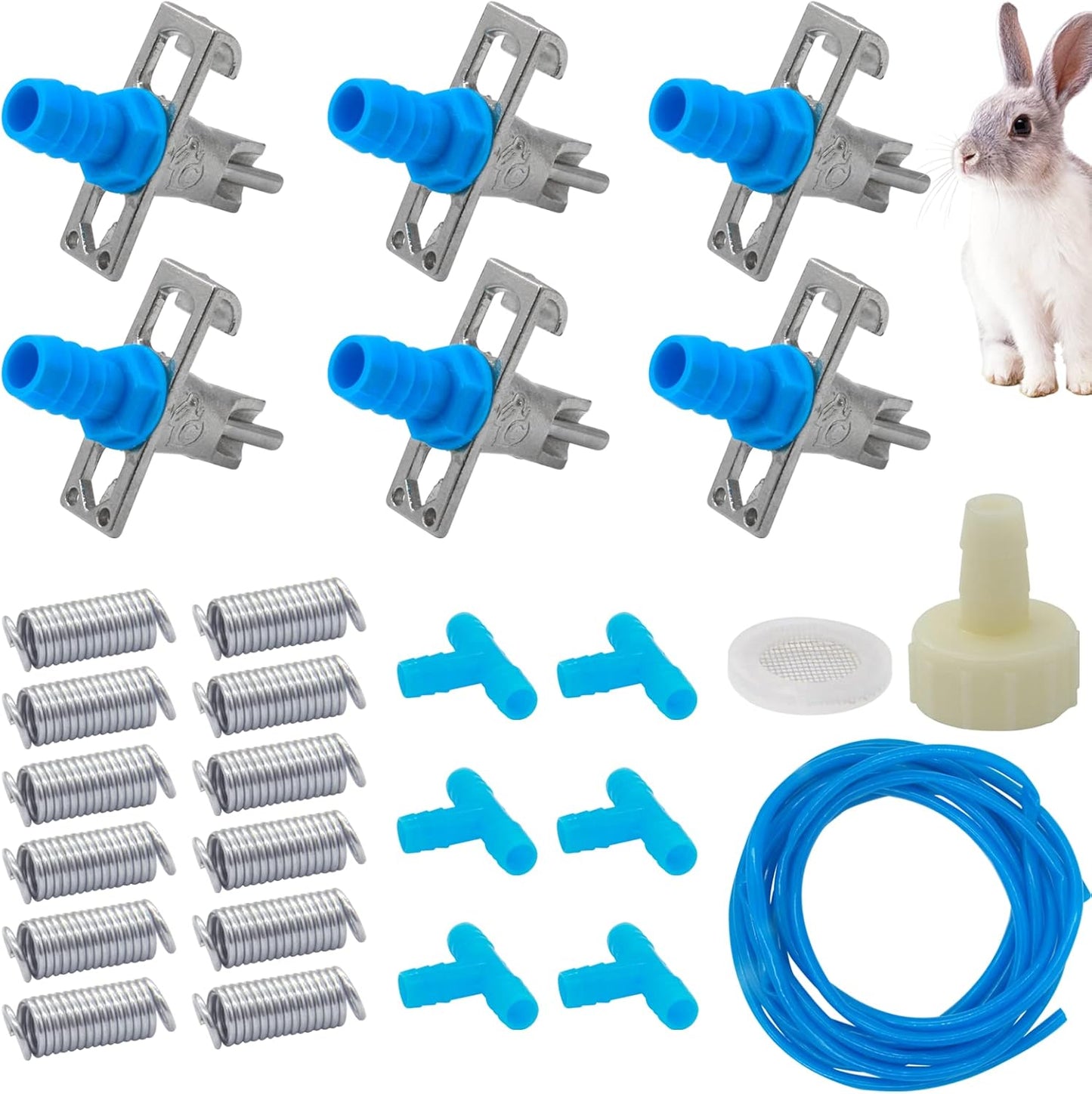 Automatic Rabbit Watering Kit Include 6 Nipple Drinker Feeders, ID 5/16" Hose, Barb Fittings to G1/2" Thread Connector