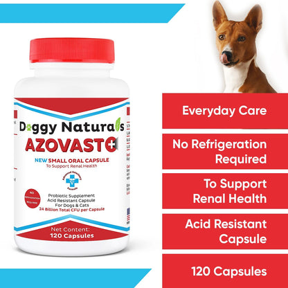 Azovast Plus Kidney Health Supplement for Dogs & Cats, 120ct - NO Refrigeration Required - Help Support Kidney Function & Manage Renal Toxins - Renal Care Supplement Capsule(U.S.A) (120 Caps)