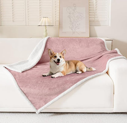 Smiry Waterproof Blanket Throw for Large Dogs, Soft Reversible Dog Blanket for Sofa Couch Bed, Washable Leakproof Sherpa Fleece Furniture Couch Cover Protector(40"x60", Pink/White)