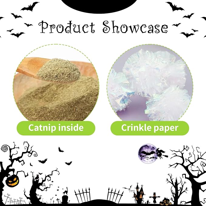 PET SHOW 8 Pack Halloween Cat Kicker With Catnip Crinkle Sound for Indoor Cats - Cute Ghost Pumpkin Plush Kittens Shape Natural Interactive Pet Kitty Toy